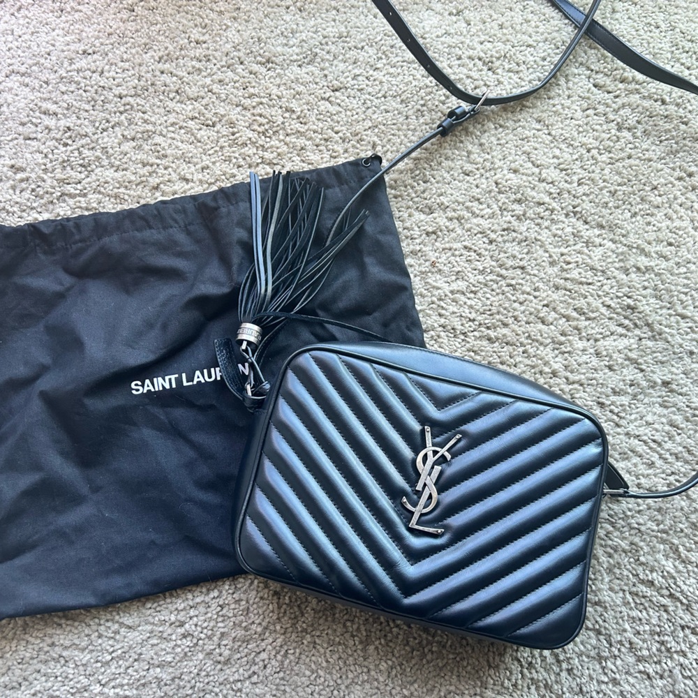 Saint Laurent Black Quilted Leather Camera Bag with Tassel